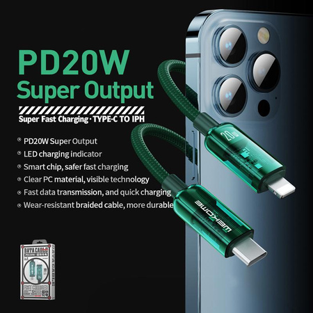 WEKOME WDC-181 Vanguard sorozat - USB-C Lightning Super Fast Charging PD 20W csatlakozókábel 1 m (zöld)