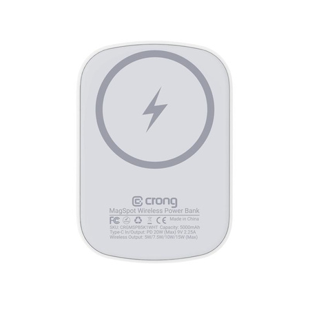Crong MagSpot Power Bank - Kabellose ultraflache Powerbank mit MagSafe 5000mAh, USB-C 20W PD (weiß)