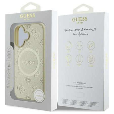 Guess Saffiano Peony Classic Logo MagSafe – Hülle für iPhone 16 (gold)