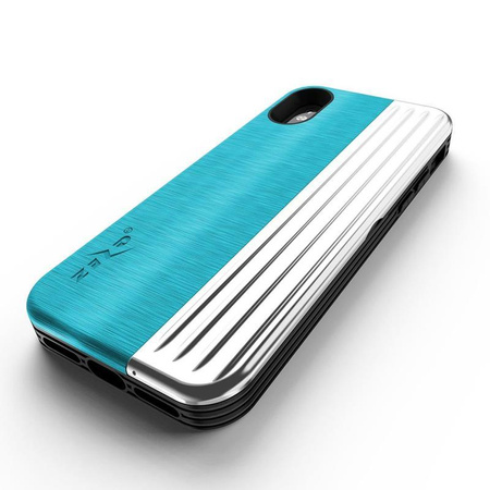 Zizo Retro Series - pouzdro na iPhone Xs / X s kapsou na karty + stojánek + 9H sklo na displej (Baby Blue/Silver)