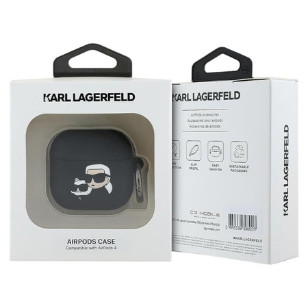 Karl Lagerfeld Silicone Karl & Choupette Head 3D - Pouzdro AirPods 4 (černá)