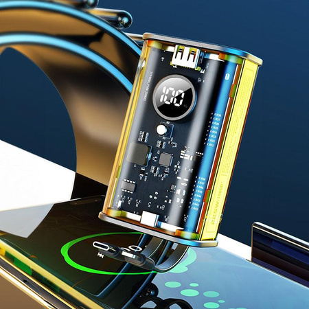 WEKOME WP-345 Vanguard Series - Powerbank 10000 mAh Schnellladung mit integriertem USB-C & Lightning PD 20W Kabel + QC 22.5W (Gelb)