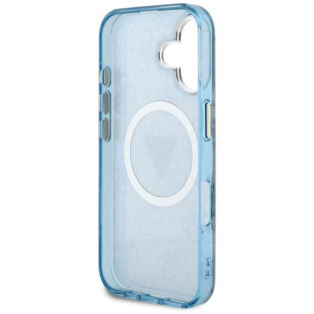 Guess IML Metal Glitter 4G Circle Triangle MagSafe - Coque pour iPhone 16 (bleu)