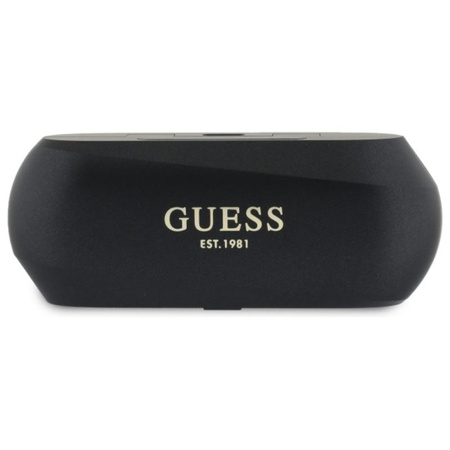 Guess hosszúkás, fémes, nyomtatott logóval - TWS Bluetooth fejhallgató + töltőtáska (fekete)