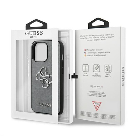 Guess Saffiano 4G Big Silver Logo - iPhone 13 Pro tok (szürke)