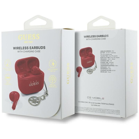 Guess fényes hatású nyomtatott klasszikus logó és báj - TWS Bluetooth fejhallgató + töltőtáska (piros)