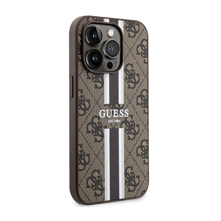 Guess 4G Printed Stripes MagSafe - pouzdro pro iPhone 14 Pro (hnědé)