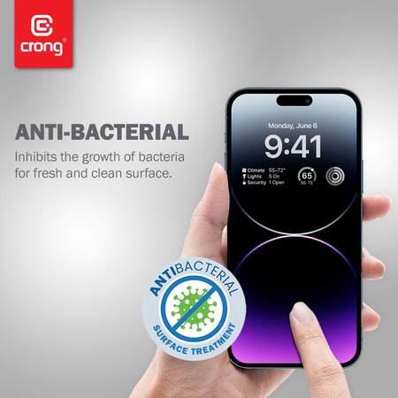 Crong Anti-Bacterial 3D Armour Glass - Szkło hartowane 9H na cały ekran iPhone 14 Pro Max + ramka instalacyjna