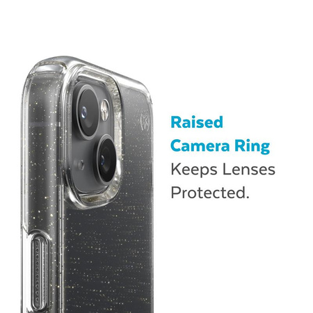 Speck Presidio Perfect-Clear with Glitter - iPhone 14 Plus Case with MICROBAN Coating (Clear / Gold Glitter)