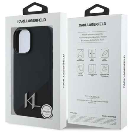 Karl Lagerfeld Silicone Shadow Metal Initial MagSafe - Coque pour iPhone 16 (noir)