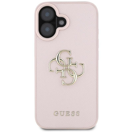 Guess Grained Big 4G Logo Small Classic Logo - Coque pour iPhone 16 (rose)