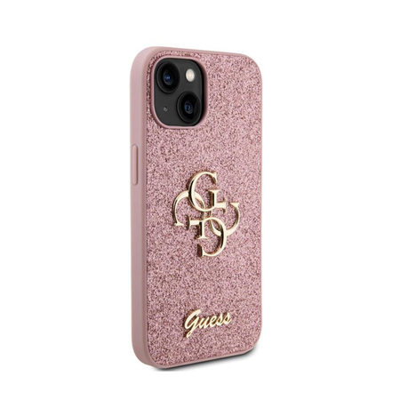 Guess Glitter Script Big 4G - pouzdro pro iPhone 15 (růžové)