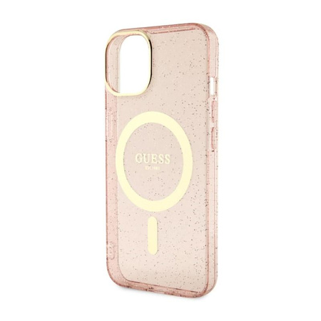 Guess Glitter Gold MagSafe - Coque pour iPhone 14 Plus (Rose)