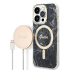 Guess Bundle Pack MagSafe IML Marble - pouzdro MagSafe pro iPhone 14 Pro + sada nabíječky (černá/zlatá)