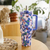 Quokka Stream - Mug thermique 1200 ml en acier inoxydable avec paille (Flower Dusk)