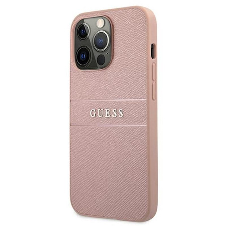 Guess Saffiano Metal Logo Stripes - Etui iPhone 13 Pro Max (różowy)