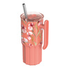 Quokka Umi - 720 ml Stainless Steel Thermal Mug with Straw and Silicone Coaster (Floral Coral)