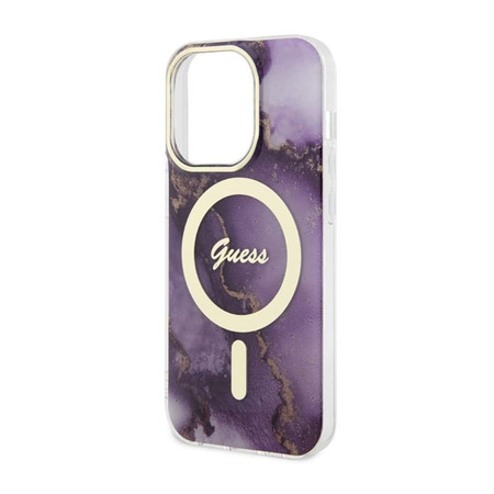 Guess Golden Marble MagSafe - Case for iPhone 14 Pro (Purple)