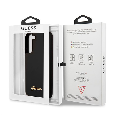 Guess Silikon Script Metall Logo - Samsung Galaxy S22+ Tasche (schwarz)