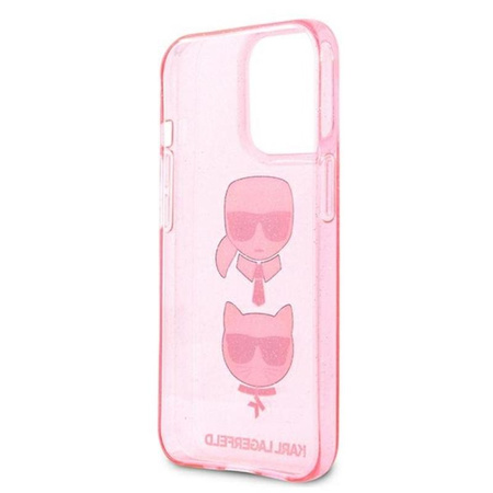 Karl Lagerfeld Glitter Karl & Choupette Head - Coque iPhone 13 Pro (rose)