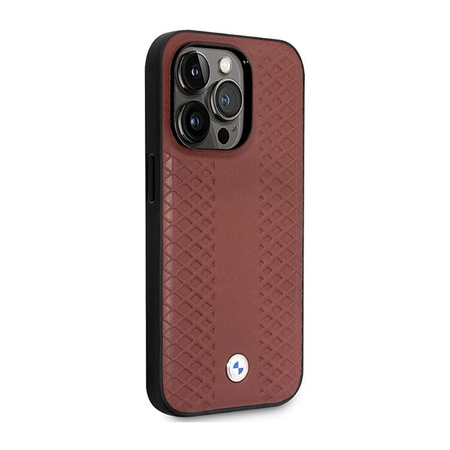 Kožené pouzdro BMW s diamantovým vzorem - iPhone 14 Pro Max (vínové)