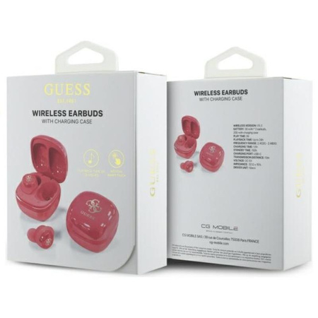 Guess 4G Printed Logo - Bluetooth TWS Headphones + Charging Case (Fuchsia)