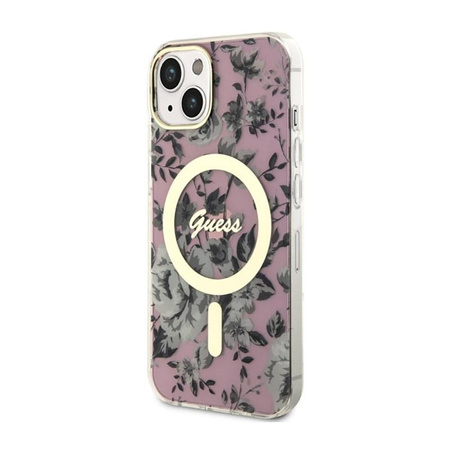 Guess Flower MagSafe - Coque pour iPhone 14 Plus (Rose)