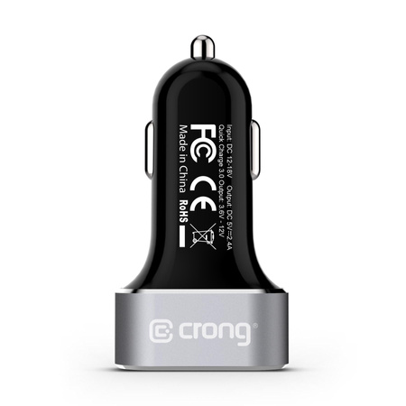 Crong Power Car Charger 30W - USB QuickCharge 3.0 + USB 2,4A nabíječka do auta (hliník)