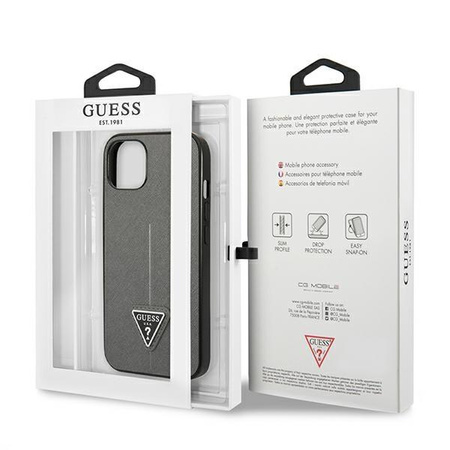 Guess Saffiano Triangle Logo Case - Schutzhülle für iPhone 13 mini (Silber)
