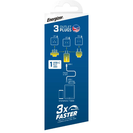 Energizer Ultimate - Multiplug EU / UK / US GaN USB-C 20W PD travel charger (Walnut burl)