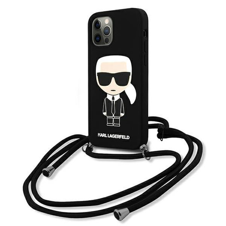 Pouzdro Karl Lagerfeld Fullbody Silicone Iconic Cord - iPhone 12 Pro Max (černé)