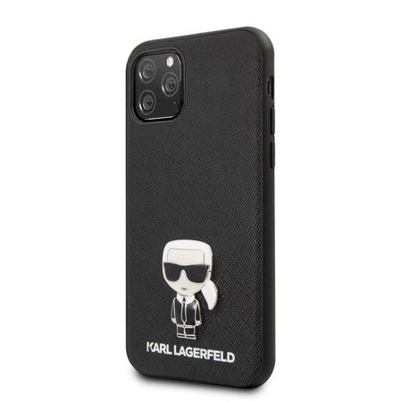 Karl Lagerfeld Saffiano avec Pin Ikonik - Coque iPhone 11 Pro Max (noir)
