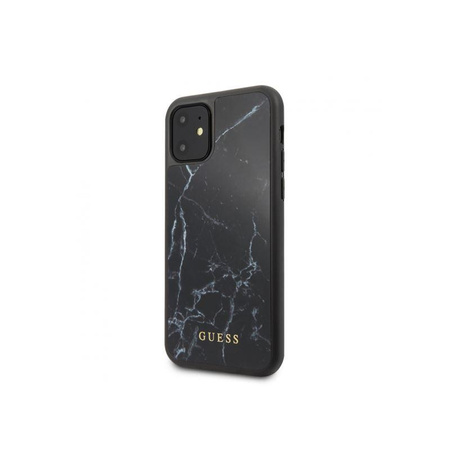 Coque rigide en verre trempé Guess Marble - Coque iPhone 11 (noir)
