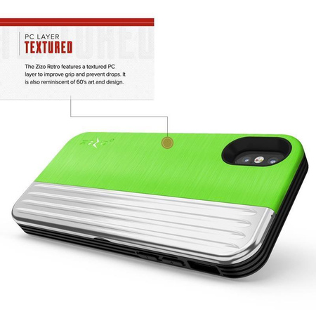 Zizo Retro Series - iPhone Xs / X Hülle mit Kartenfach + Ständer + 9H Glas für Bildschirm (Neon Grün/Silber)