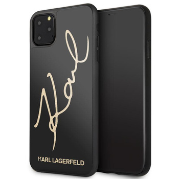 Karl Lagerfeld Double Layers Tempered Glass Glitter Signature Case - pouzdro pro iPhone 11 Pro Max (černé)