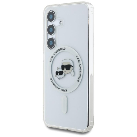 Karl Lagerfeld Button Karl & Choupette Heads Gedrucktes Logo MagSafe - Samsung Galaxy S25+ Tasche (weiß)