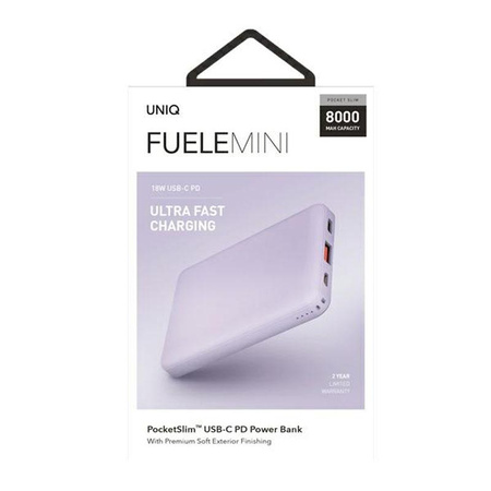 UNIQ Fuele Mini - Power Bank 8000 mAh USB-C 18W Power Delivery (Lavendel)