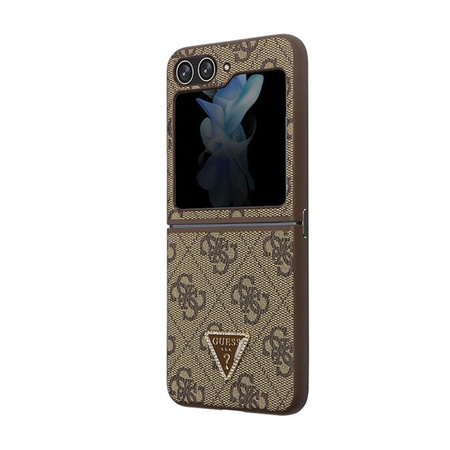 Guess Leder 4G Triangle Strass - Samsung Z Flip 5 Tasche (braun)
