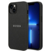 Guess Saffiano Metal Logo Stripes - Étui pour iPhone 14 (noir)