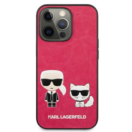 Karl Lagerfeld PU kožené pouzdro Karl & Choupette s reliéfem - iPhone 13 Pro Max (fuchsiová)