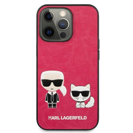 Karl Lagerfeld PU kožené pouzdro Karl & Choupette s reliéfem - iPhone 13 Pro (fuchsiová)