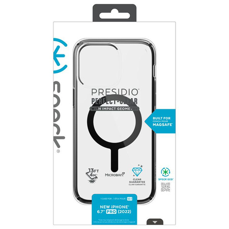 Speck Presidio Perfect-Clear with Impact Geometry + MagSafe - iPhone 14 Pro Max Case with MICROBAN Coating (Clear / Black)