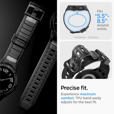Spigen Rugged Armor Pro - Bracelet + étui pour Samsung Galaxy Watch 6 Classic 47 mm (Noir)