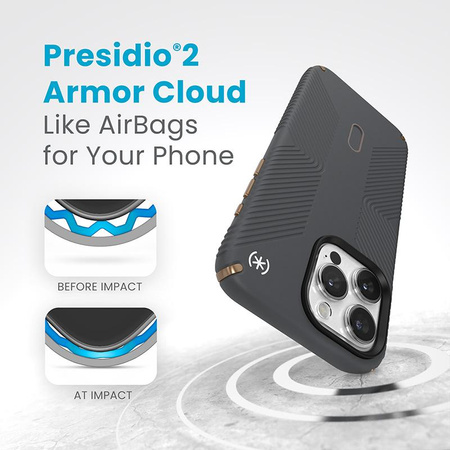Speck Presidio2 Grip ClickLock & MagSafe - Coque pour iPhone 15 Pro Max (Gris anthracite / Bronze froid)