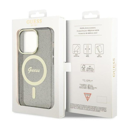 Guess Glitter Gold MagSafe - Étui pour iPhone 14 Pro Max (Noir)