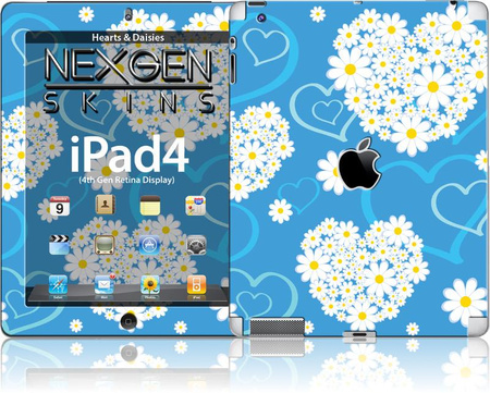 Nexgen Skins - iPad 2/3/4 3D hatású tokkal ellátott bőrkészlet (Szívek és százszorszépek 3D)