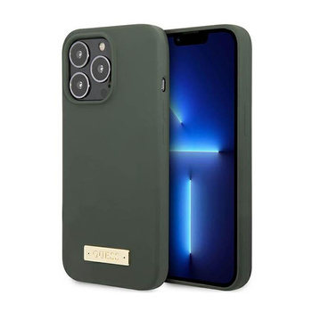 Silikonové pouzdro Guess MagSafe s logem - iPhone 13 Pro (zelené)