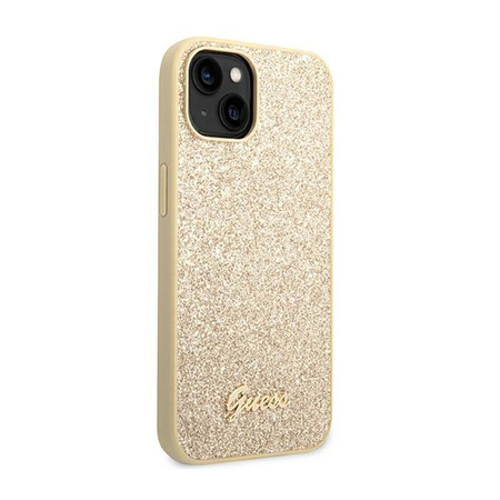 Guess Glitter Flakes Metall Logo Tasche - iPhone 14 Plus (Gold)