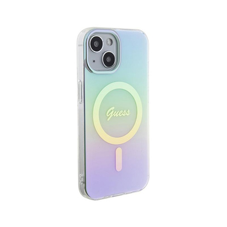 Guess IML Iridescent MagSafe - pouzdro pro iPhone 15 (tyrkysové)