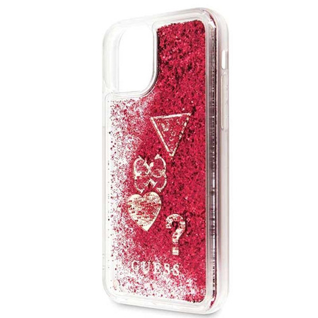 Guess Liquid Glitter Hearts - pouzdro pro iPhone 11 (Raspberry)